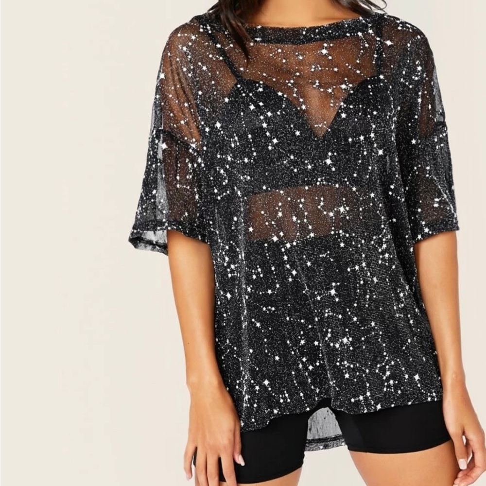 Oversized mesh star print top. Eras, Midnights, Swifties